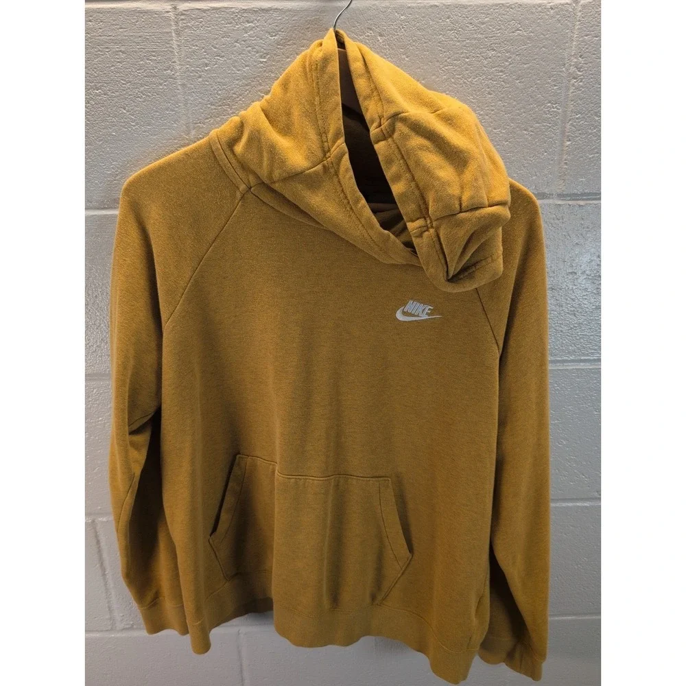 Nike Hoodie Sweatshirt Women's Size Large Mustard Yellow Kangaroo Pockets Gym